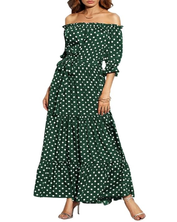 Aofur Maxi Dress Women Strapless Polka Dot Summer Boho Long Casual Beach Sundress Party Wedding D... | Amazon (US)