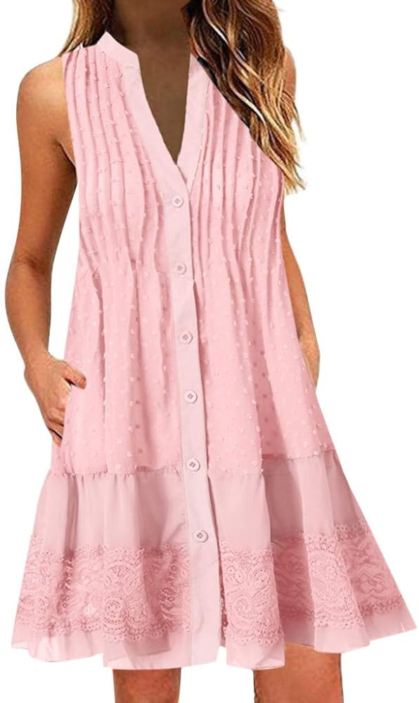 Sun Dresses Women Summer Casual The Fashion Summer V-Neck Sleeveless Dress | Amazon (US)