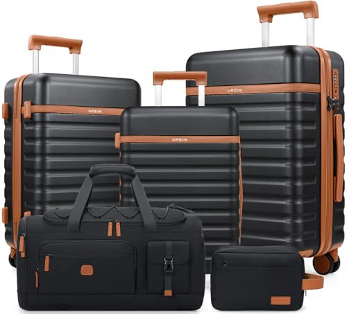 UKEIN Luggage Sets 5 Piece, Carry On Luggage 20In With Spinner Wheels, Hardside Suitcase Set with TSA Lock,Durable Large Suitcase With Travel Backpack for Men-20/24/28in (Black, 5 piece set) | Amazon (US)