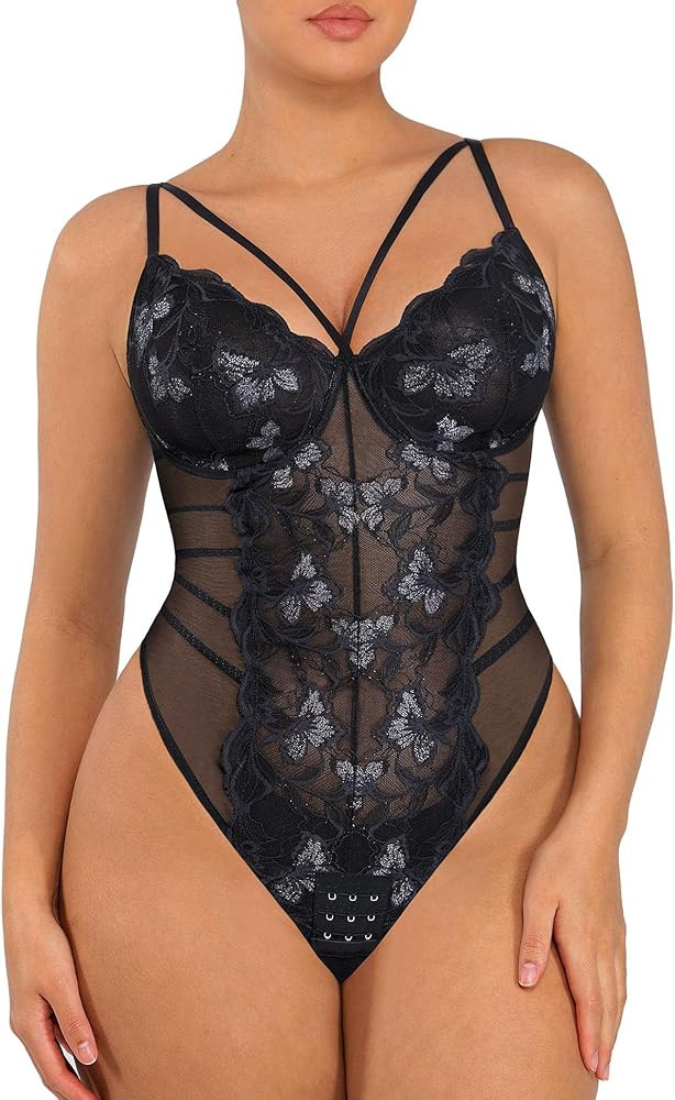 FeelinGirl Lace Shapewear Bodysuits for Women V Neck Sleeveless Tops Tummy Control Body Suits Tho... | Amazon (US)