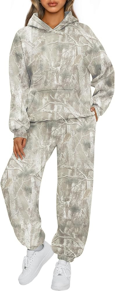 2 Piece Camo Sweatsuits for Women Oversized Maple Leaf Hoodies Sets Graphic Sweatshirts Tracksuit... | Amazon (US)