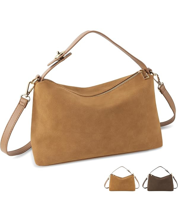 Leather Suede Tote Bags for Women, Brown Suede Purse Handbag Retro Crossbody Bag, Hobo Suede Shou... | Amazon (US)