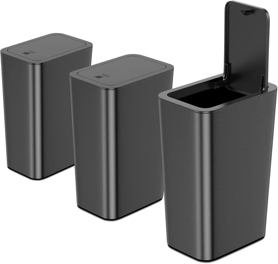 N. NETDOT 3 Pack 10 L/2.6 Gal Bathroom Trash Can with Lid, Small Kitchen Trash Bin with Press Typ... | Amazon (US)