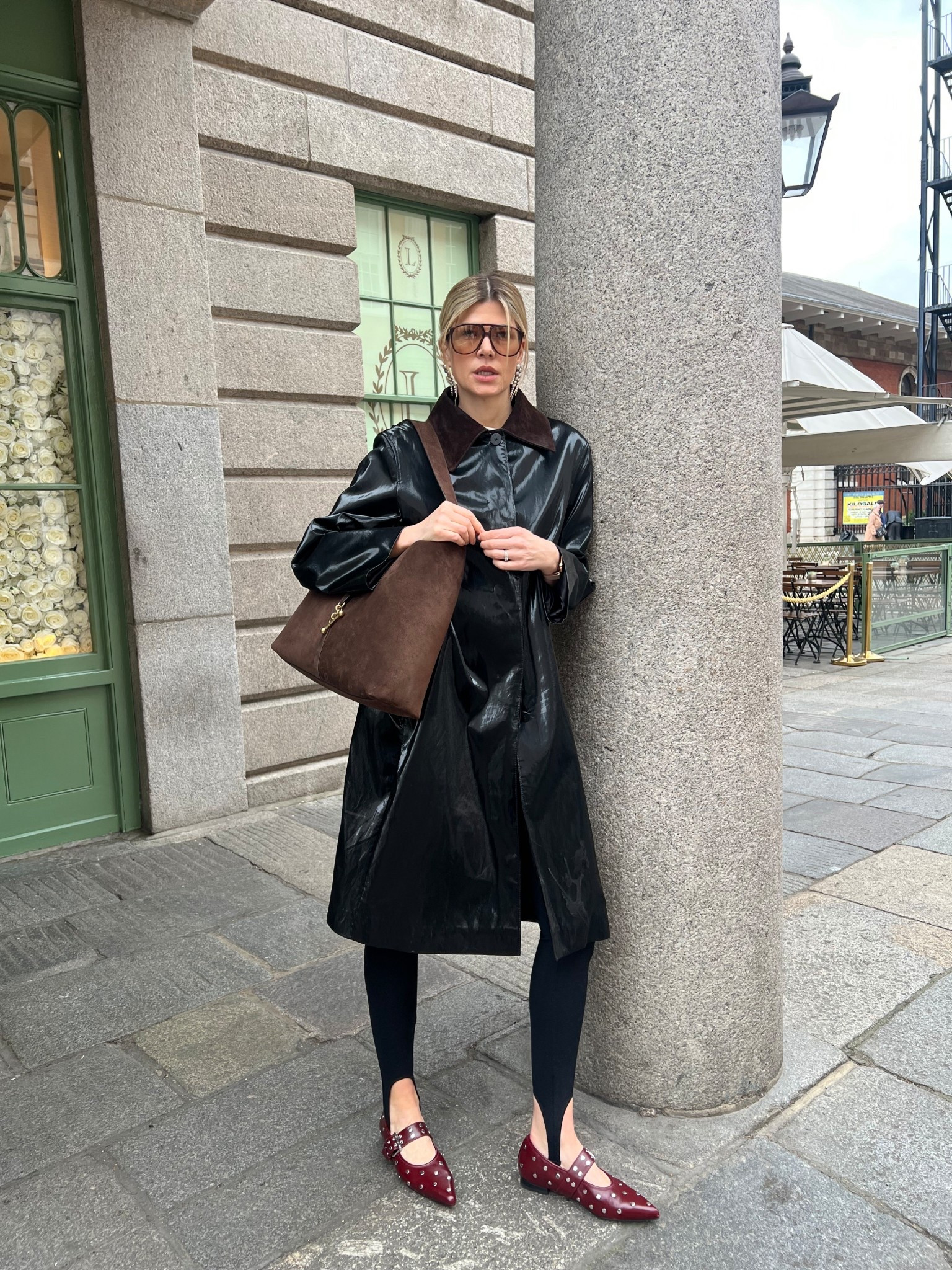 Trench coat, wet look trench, stirrup leggings, pointy flats, burgundy flats, Strathberry bag, suede bag 

#LTKuk #LTKspring #LTKsummer