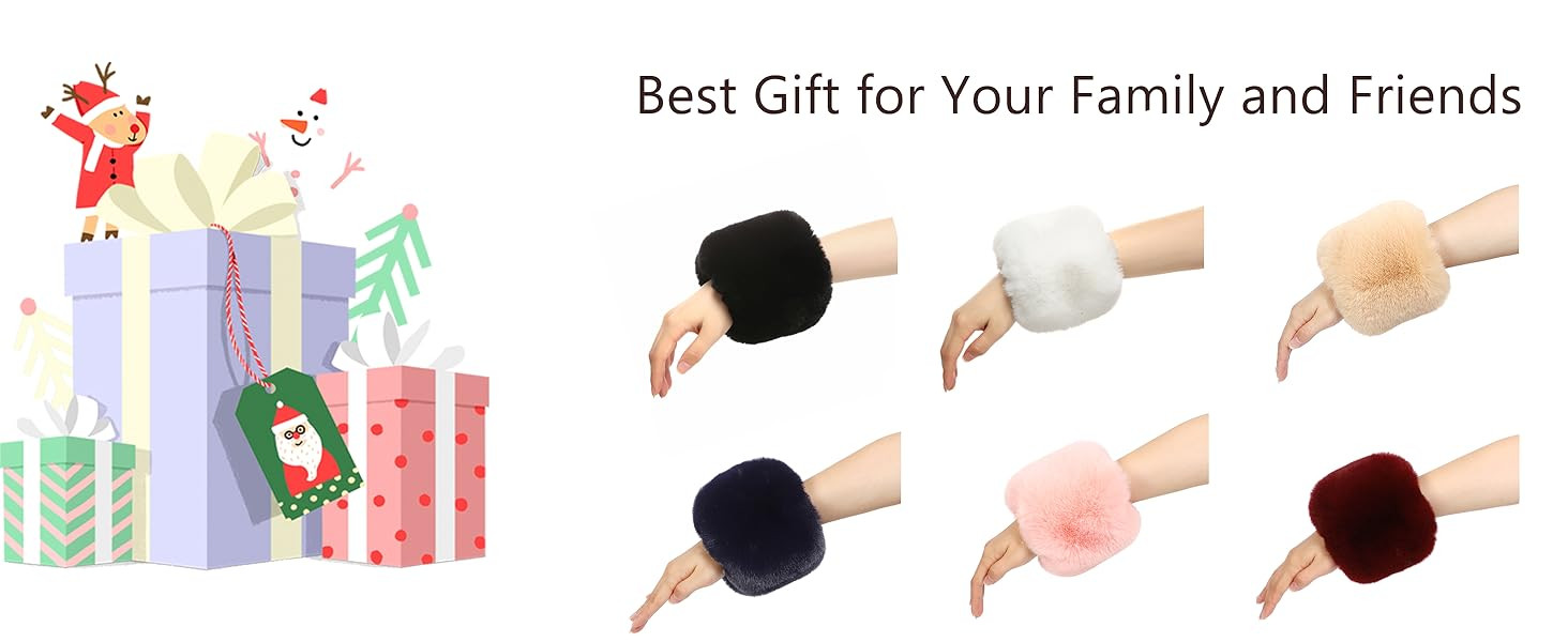 LA CARRIE Women's Leopard Print Faux Fur Wrist Cuffs,Winter Fox Furry Bands Arm Warmer | Amazon (US)