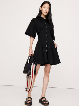 Stretch-Cotton Poplin Pintuck Shirt Dress | Banana Republic (US)