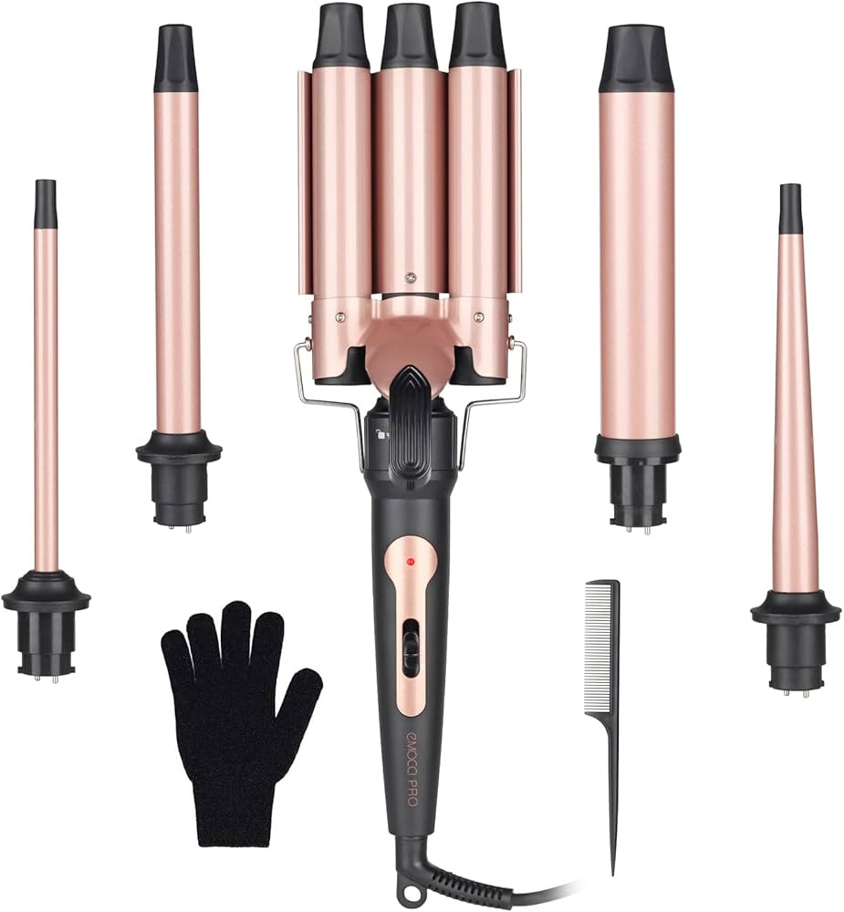 Curling Wand Set EMOCCI PRO Hair Iron Waver Crimper 5 in 1 3 Barrel Mermaid Waves with 5 Intercha... | Amazon (CA)