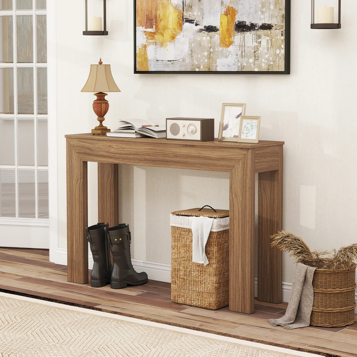 Modern Console Table, 47" Narrow Entryway Table for Living Room, Hallway, Walnut | Wayfair North America