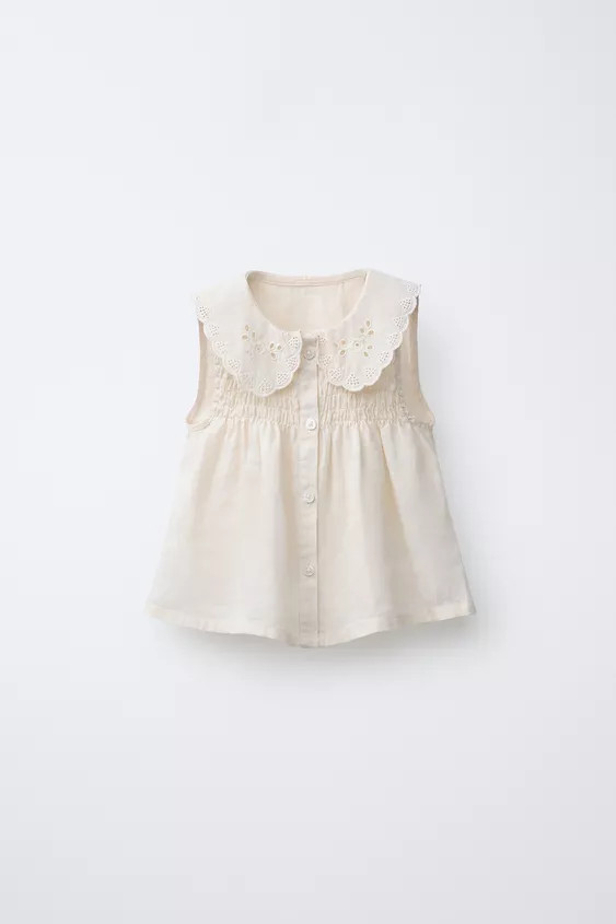 100% LINEN LACE COLLAR BLOUSE | Zara US