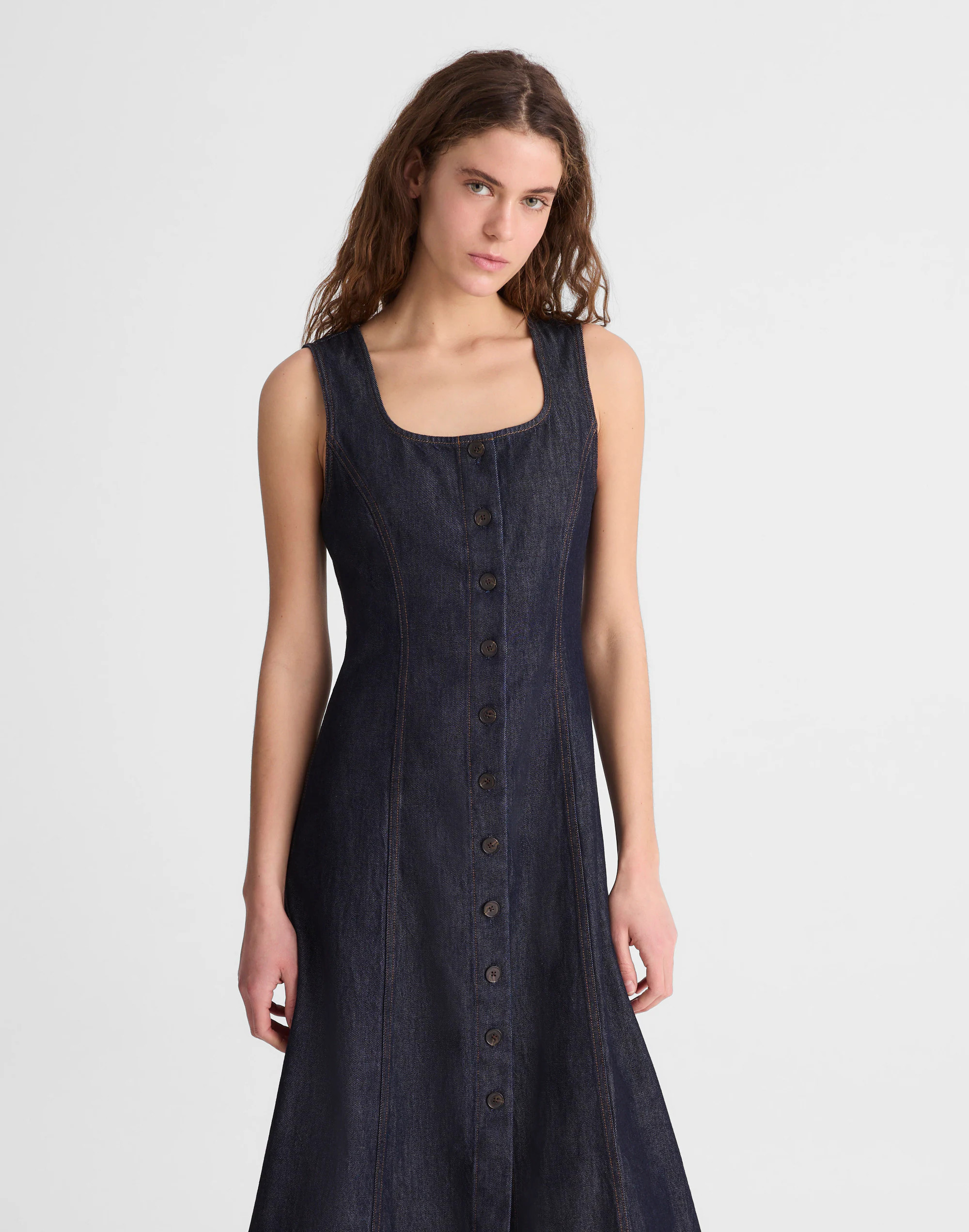 Airy Denim Squareneck Button-Front Midi Dress | Madewell