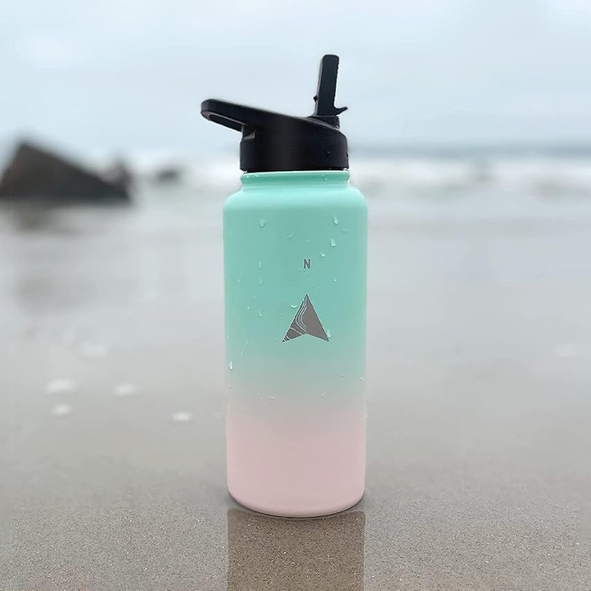 Triple-Insulated Stainless Steel Water Bottle with Straw Lid - Flip-Top Lid - Wide-Mouth Cap (32 Oz) | Amazon (US)