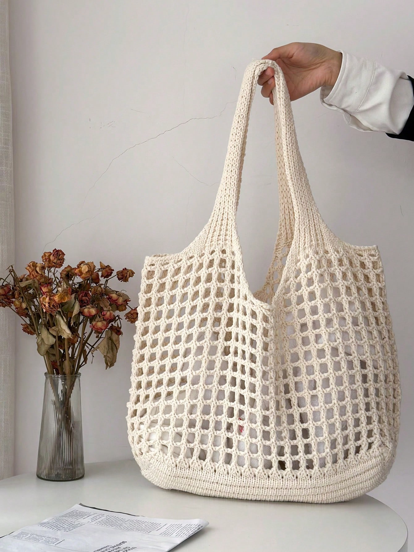 Lightweight,Casual Women's Minimalist Large Capacity Hollow Out Woven Shopping Bag Crochet Bag,Mo... | SHEIN