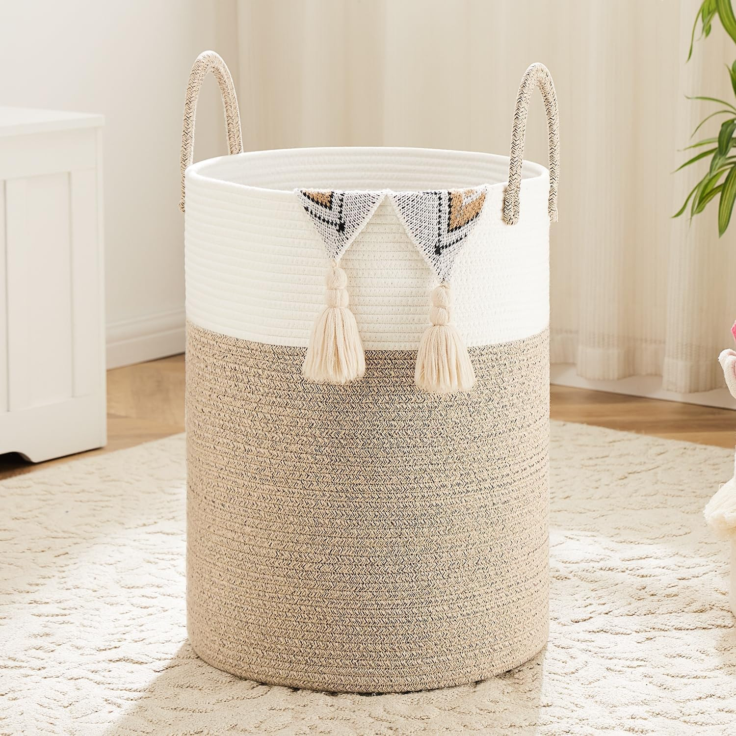 Laundry Basket,Woven Cotton Rope Laundry Hamper,60L for Decor Storage of Dirty Clothes,Toys and B... | Amazon (US)