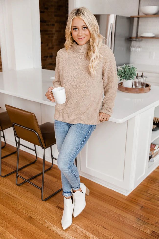 Taking The Lead Beige Fuzzy Turtleneck Sweater FINAL SALE | The Pink Lily Boutique