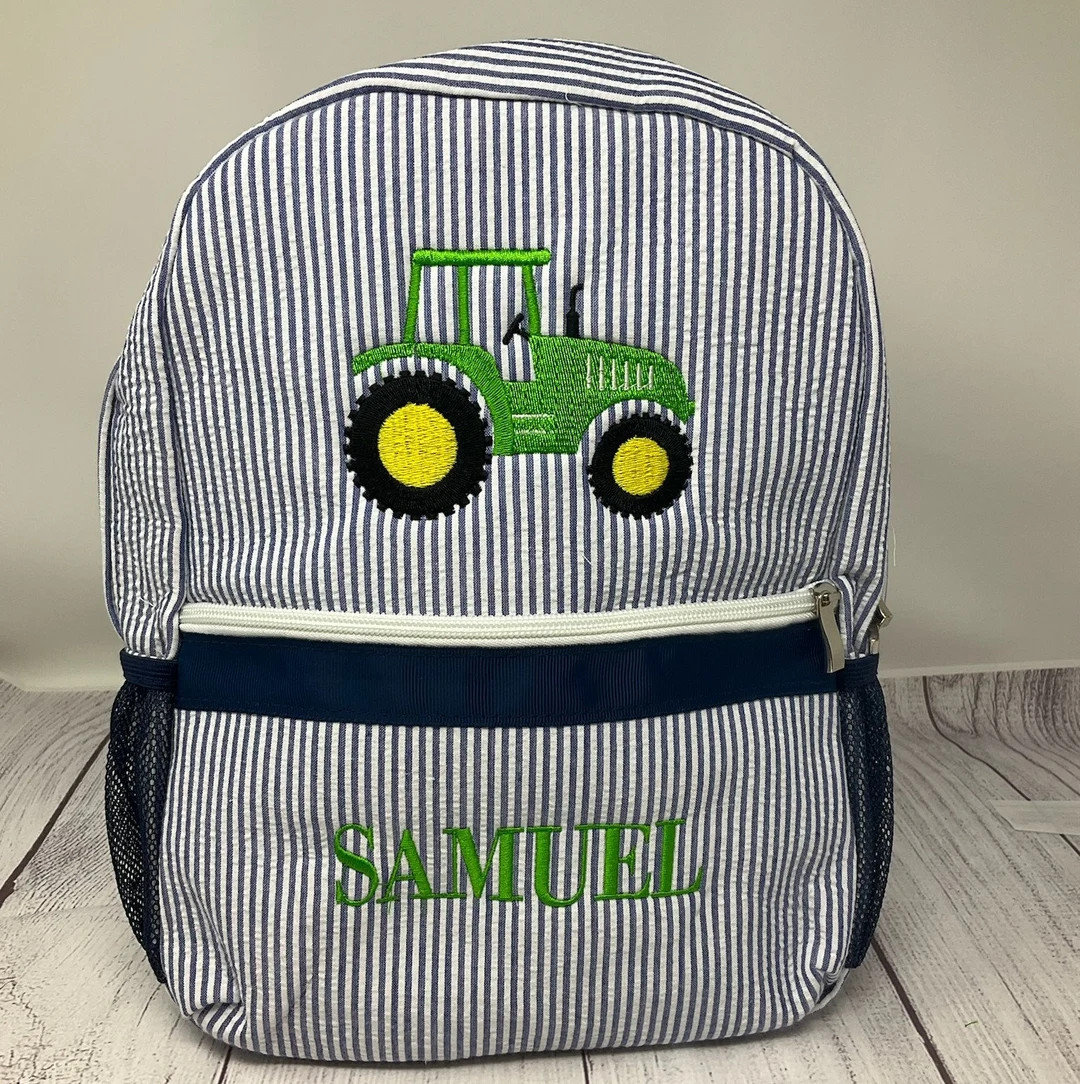 Seersucker Backpack, Duffle Bag, Sports Bag, Personalized, Embroidery, Kids Sleepover Bag, Seersu... | Etsy (US)