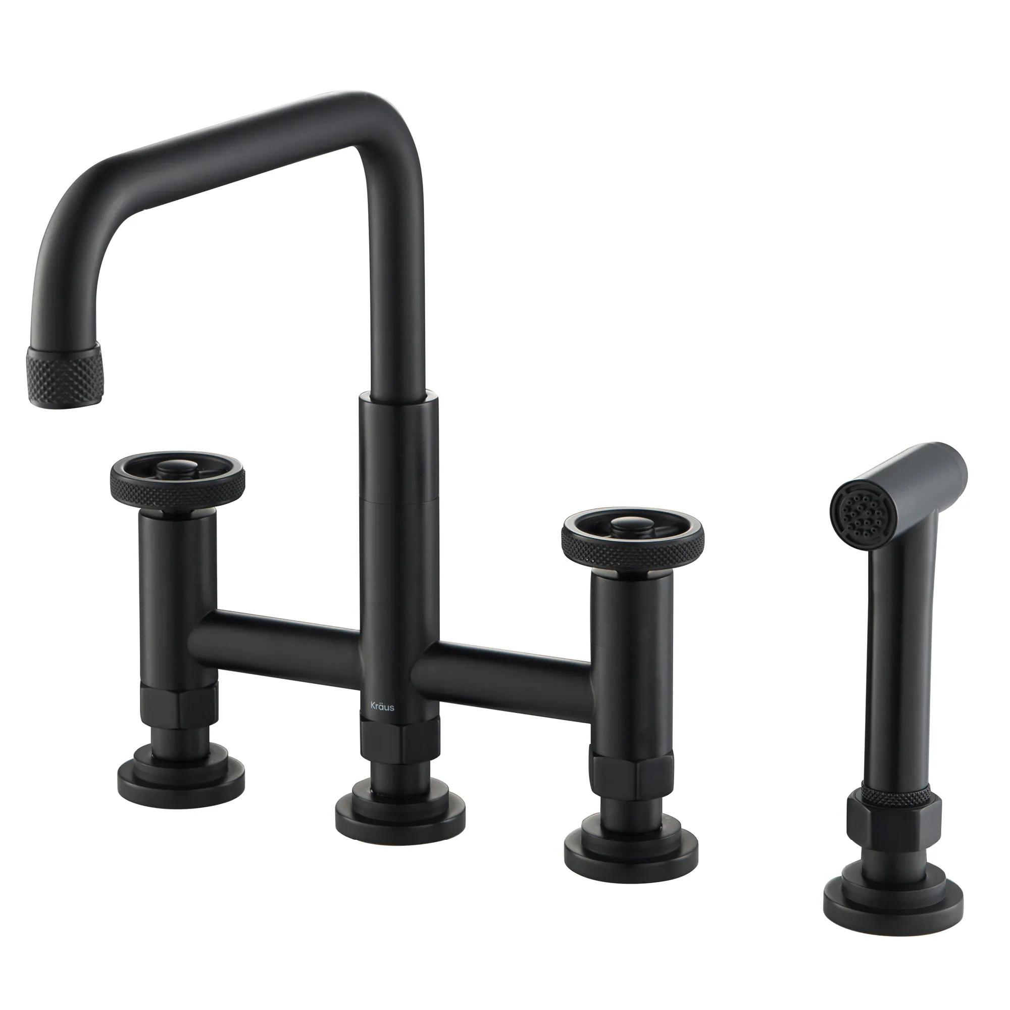 Kraus Urbix Matte Black Double Handle Deck-mount Bridge Kitchen Faucet ( Side Sprayer Included ) | KPF-3125MB | Lowe's