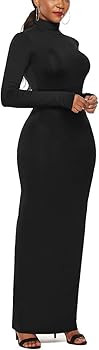 Mulisky Women Casual Long Sleeve Maxi Dress Turtleneck Long Dress | Amazon (US)