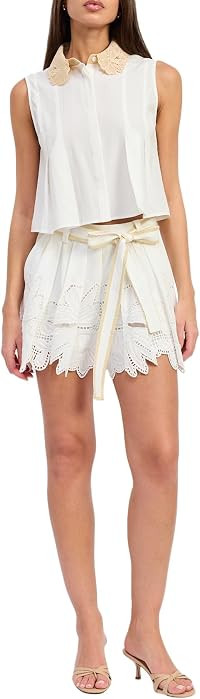 En Saison Women's Anna Embroidered Short, White Natural, L | Amazon (US)