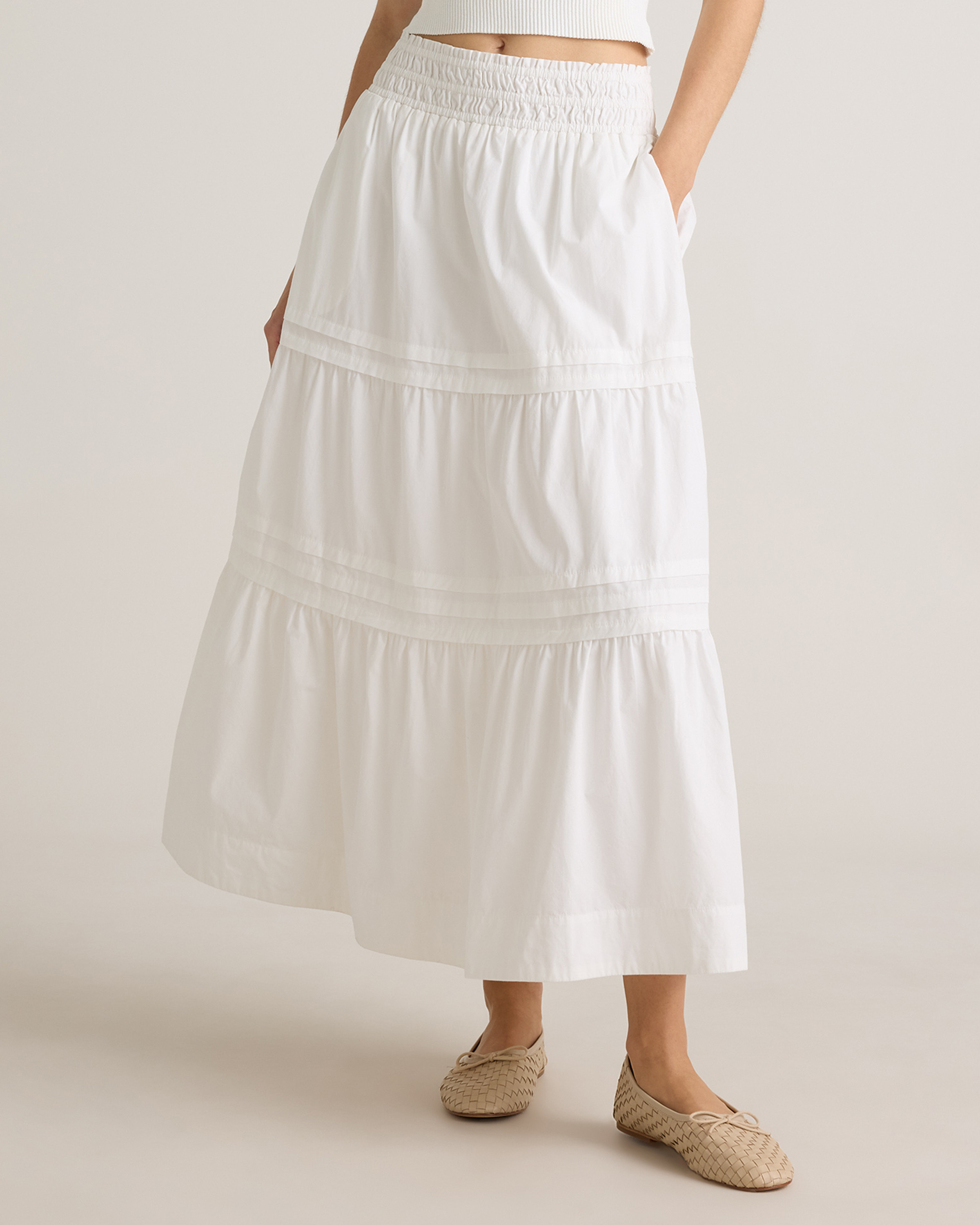 Quince | Women's Poplin Tiered Maxi Skirt in Classic White, Size Medium, Organic Cotton | Quince