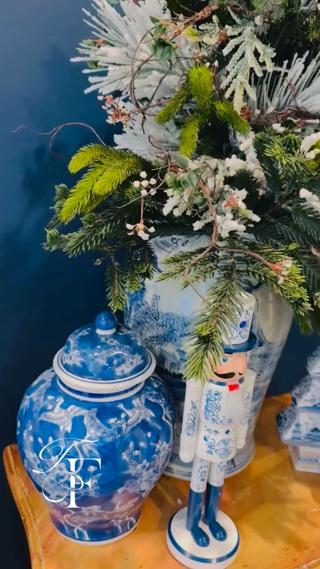Blue chinoiserie ginger jar and Christmas tree centerpiece.🎄 Tree is made of all faux flower branches with faux baby's breath vine between the layers. The chinoiserie nutcracker and trees make it look more like a chic chinoiserie Christmas scene.🎁

ltk 

 #LTKCyberWeek #LTKHoliday #LTKHome