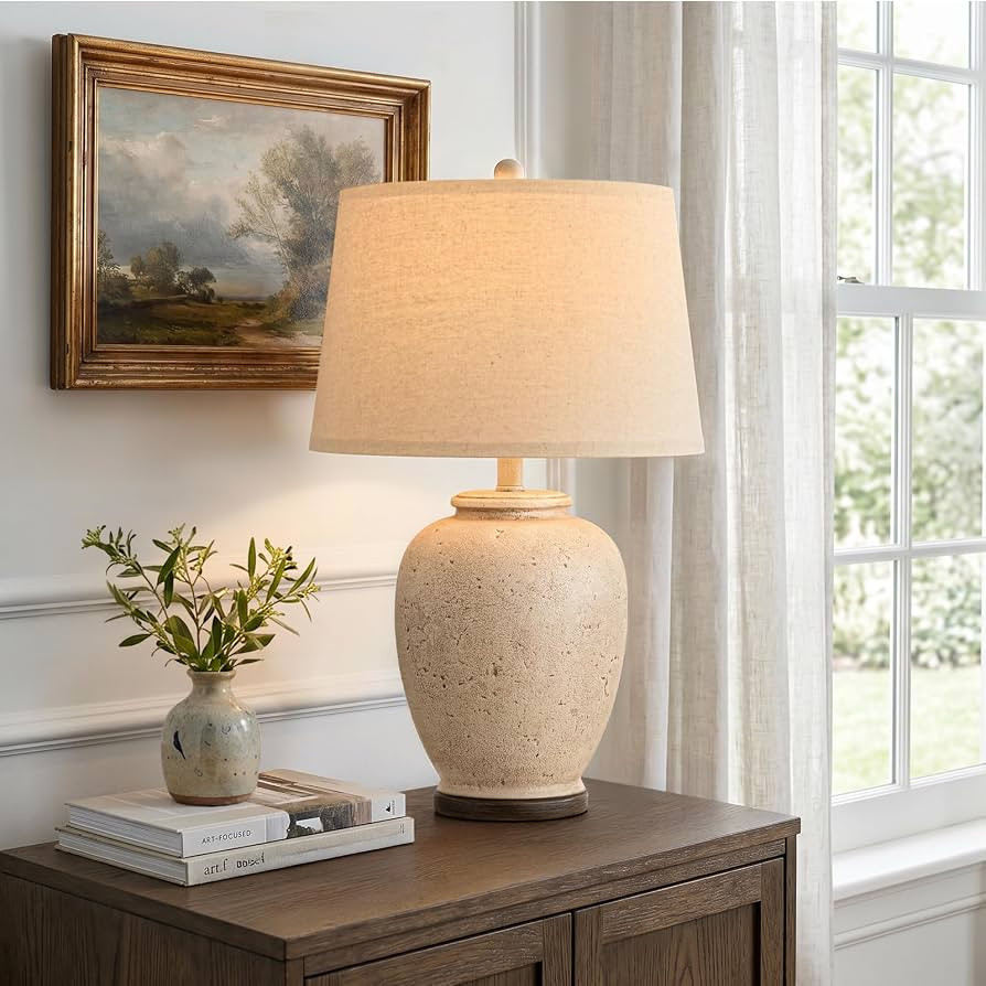 USumkky 25" Vintage Ceramic Table Lamp for Living Room Bedroom Retro White | Amazon (US)