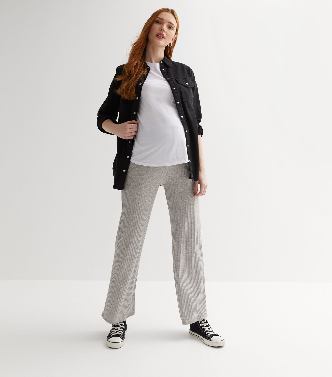 Maternity Grey Ribbed Wide Leg Trousers
						
						Add to Saved Items
						Remove from Saved I... | New Look (UK)