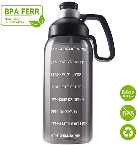 64 OZ Water Bottle with Straw, Motivational Water Bottle with Time Marker Clear Large Water Bottl... | Amazon (US)