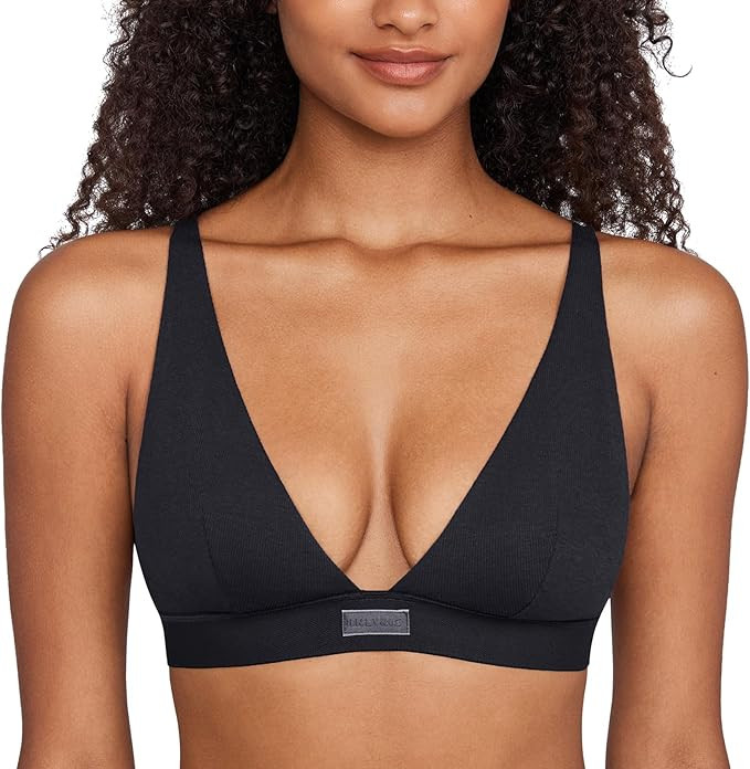 INLYRIC Women's Cotton Plunge Bralette - Sexy Unlined Triangle Breathable Wireless Stretch No Pad... | Amazon (US)