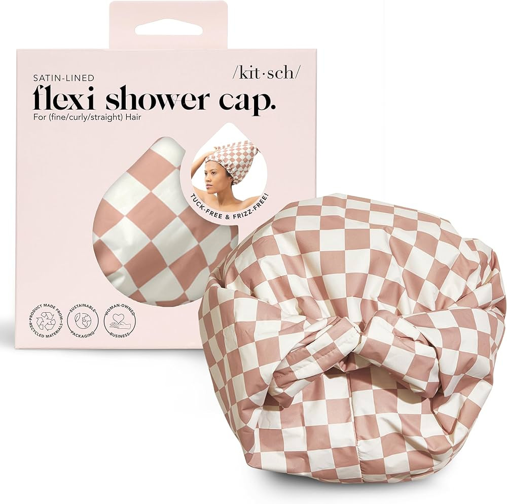 Kitsch Luxury Shower Caps for Women Reusable Waterproof - Flexi Satin Lined, Large Shower Cap for... | Amazon (US)