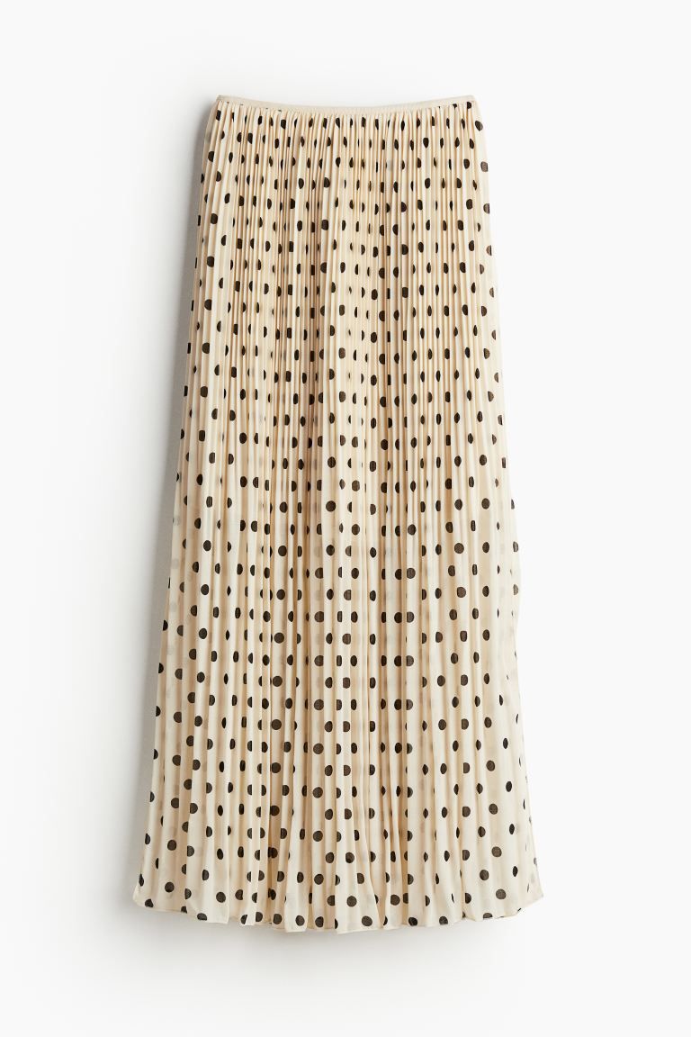 Pleated chiffon skirt - Cream/Spotted - Ladies | H&M GB | H&M (UK, MY, IN, SG, PH, TW, HK)