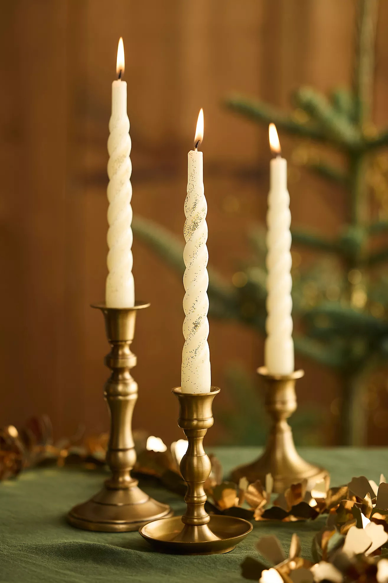 Unscented Spiral Taper Candles, Set of 6 White Glitter | Anthropologie (US)