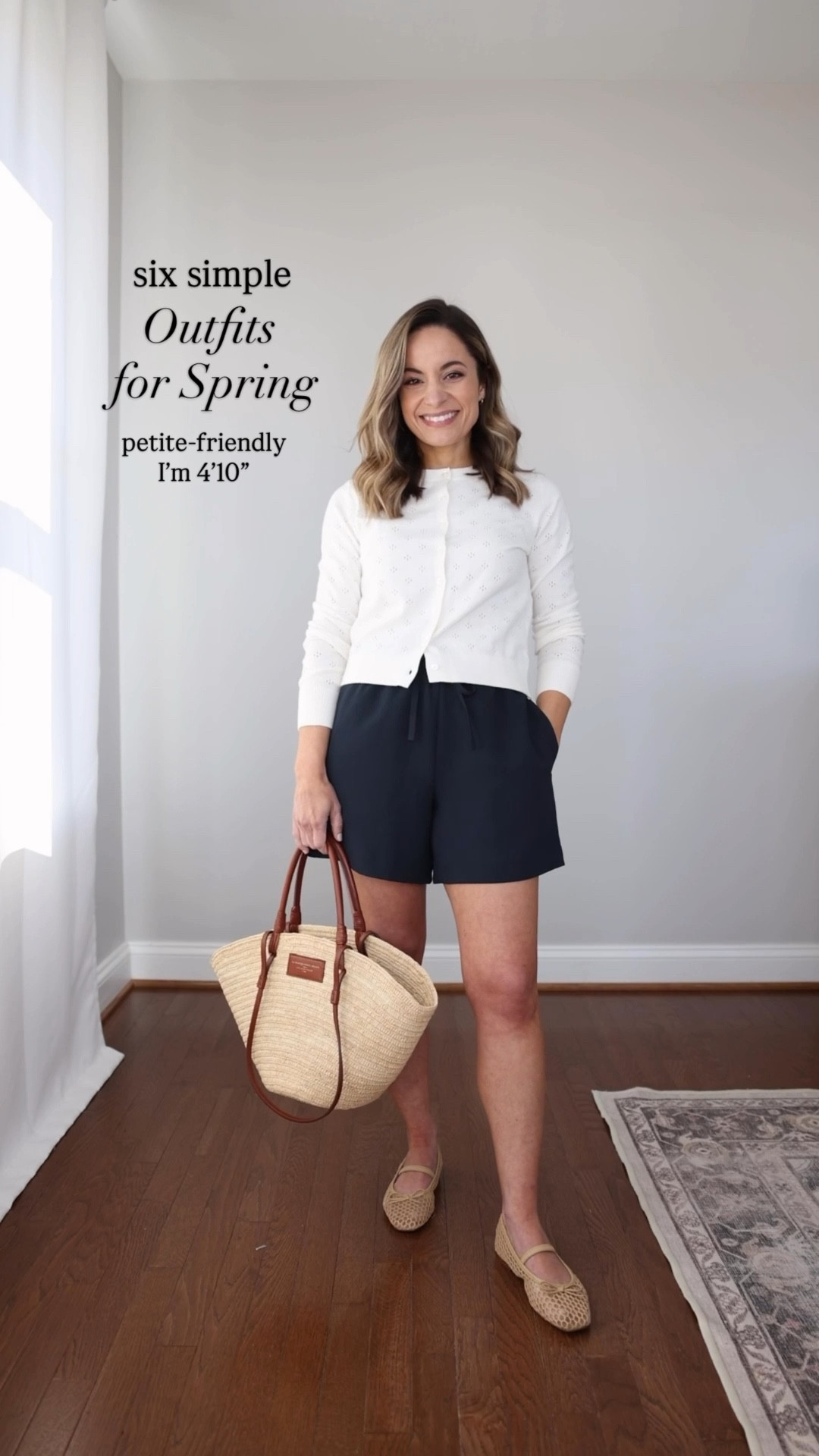 Six simple outfit ideas for spring! 

Outfit 1 
Shorts (Aritzia): xs - size up 
Cardigan (Old Navy): petite xs 

Outfit 2 
Dress (BR Factory): petite xxs - true to size 
Sandals (Dolce Vita): true to size 

Outfit 3 
Jeans (J.Crew Factory): 24 classic - true to size 26.5” inseam 
Top (Quince): xs - oversized 

Outfit 4
Pants (LOFT): petite 00/24 - sold out in this color - 26.5” inseam - true to size 
Cardigan (Quince): xs - sold out in this color 

Outfit 5 
Skirt (Abercrombie): petite xxs 
Yellow cardigan (J.Crew): xxs 
Flats (J.Crew Factory): true to size 
Matching top (Abercrombie): xxs

Outfit 6 
Jeans (BR Factory): petite 24 - true to size - 27.5” inseam 
Top (Old Navy): petite xs 

My measurements for reference: I’m 4’10” and 105lbs. My bust, waist, and hip measurement is 32”, 24”, and 36”.

#LTKPetite