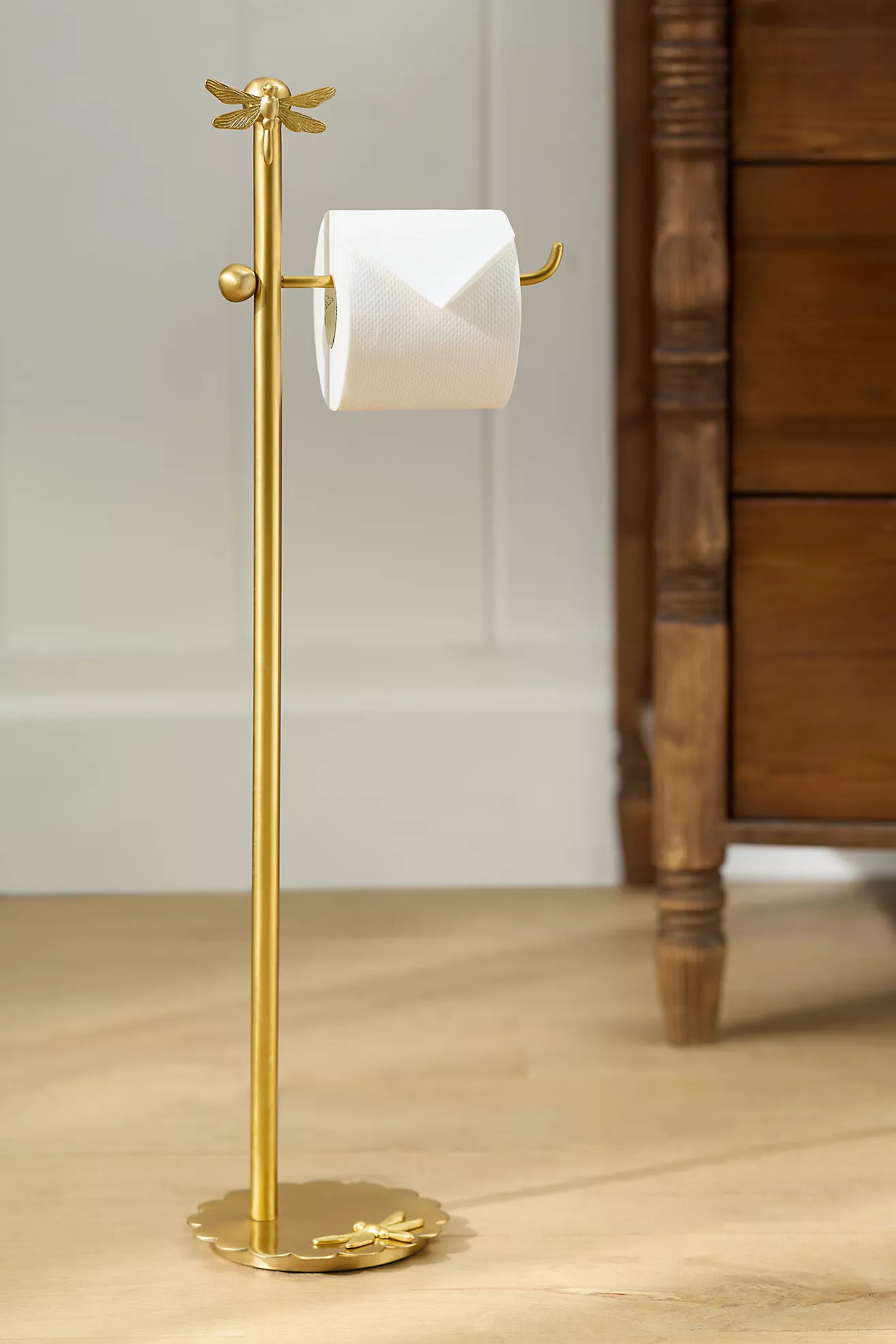 Anastasia Dragonfly Brushed Brass Standing Toilet Paper Holder | Anthropologie (US)