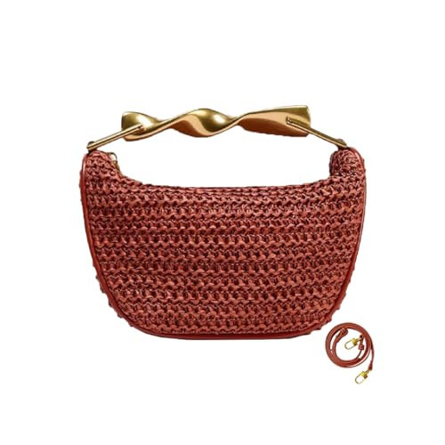 JYG Mini Handmade Straw Crossbody Bags for Women Summer Beach Satchel Purse Fashion Woven Shoulder Handbag with 2 Straps Orange | Amazon (US)
