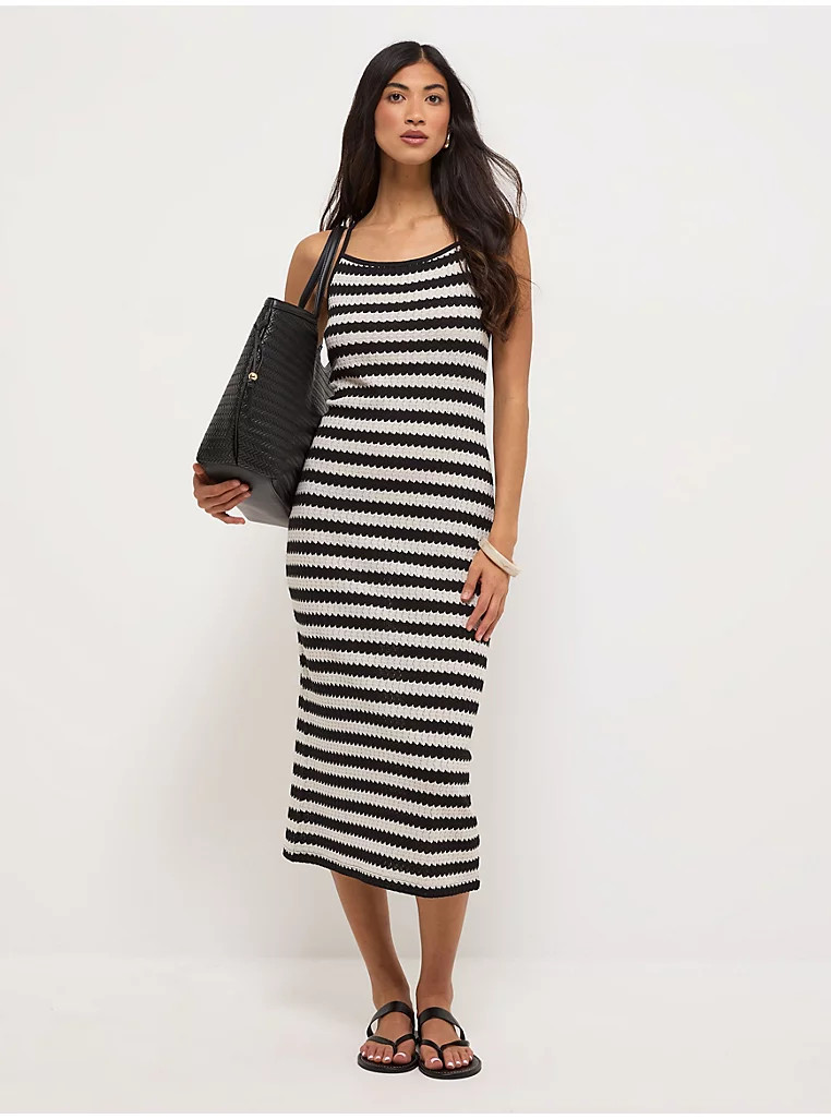Black Striped Crochet Midi Dress | George