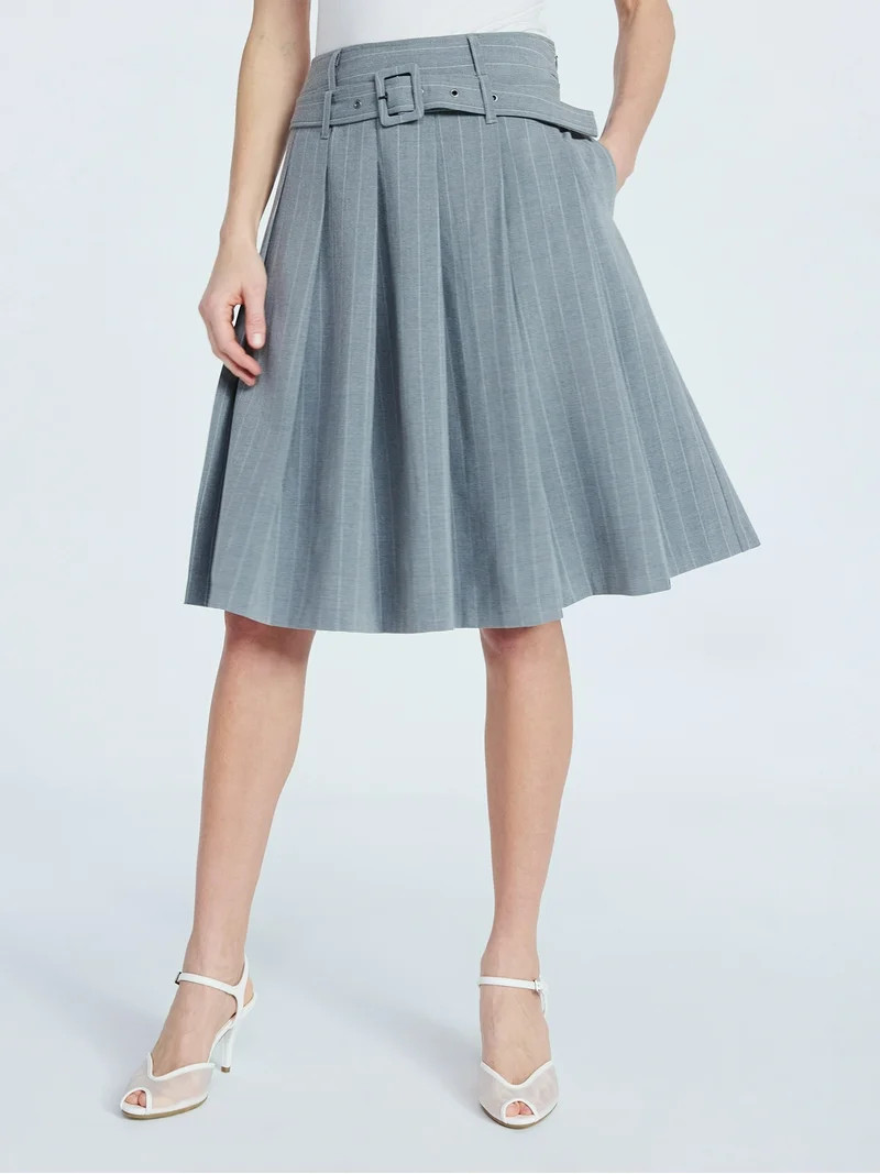 Scoop Women's Pleated Pinstripe Midi Skirt, Sizes 0-18 | Walmart (US)