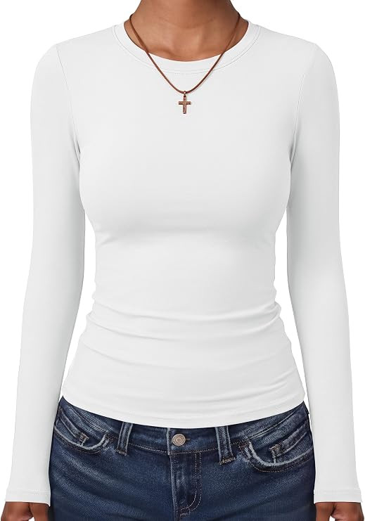 ANRABESS Women's Long Sleeve Shirts Fitted Double Lined Top | Crew Neck,Soft Stretchy Underscrub,... | Amazon (US)