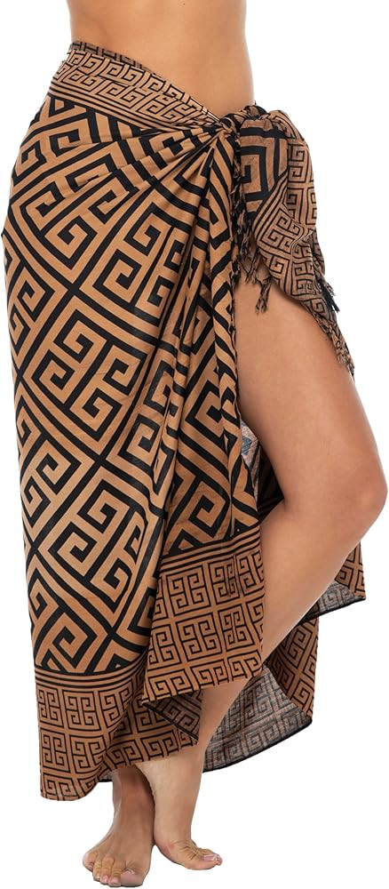 Back From Bali Womens Geometric Print Sarong Wrap Beach Pareo Swimsuit Cover Up Skirt with Coconu... | Amazon (US)