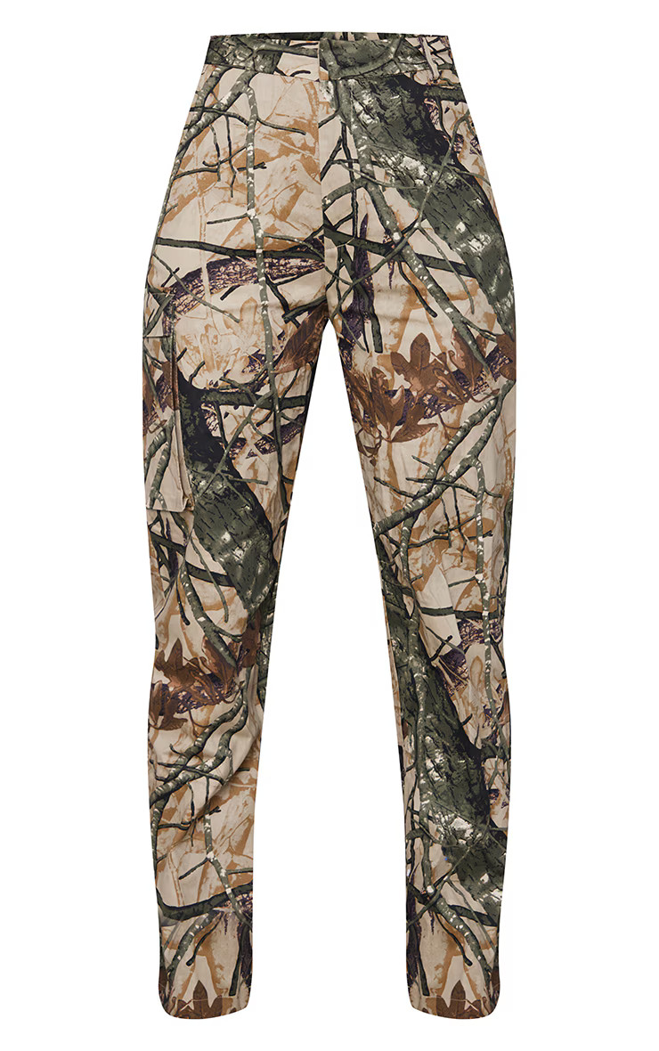 Khaki Abstract Camo Wide Leg Cargo Pants | Bottoms | PrettyLittleThing US