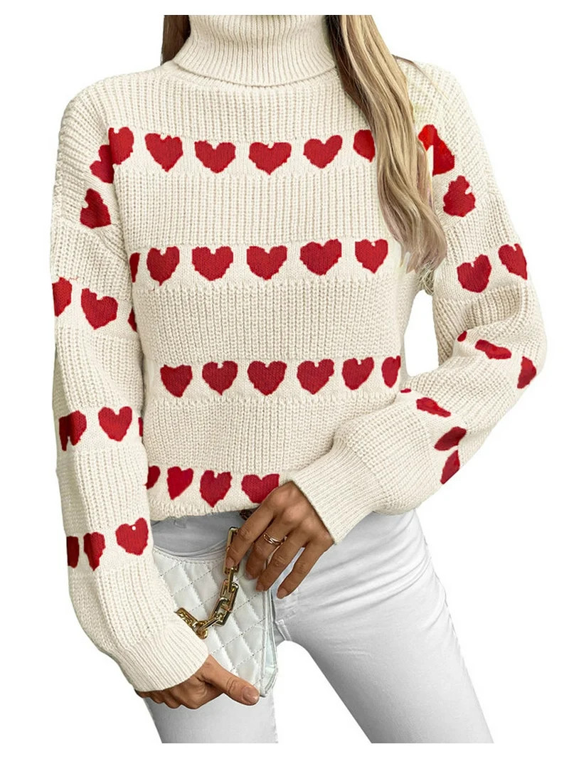 Valentine Sweaters for Women Lady Cute Lovely Heart Sweater Knited Warm Turtleneck Sweaters Sherm... | Walmart (US)