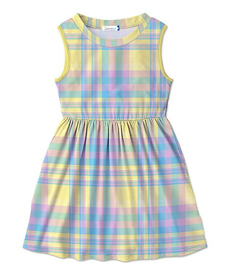 Yellow & Mint Plaid Sleeveless A-Line Dress - Girls | Zulily