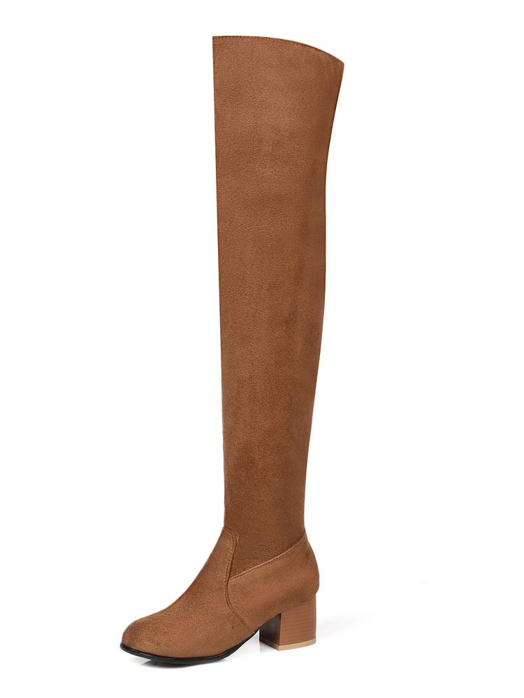 Brown Over Knee Boots Women Suede Boots Round Toe Thigh High Boots | Milanoo