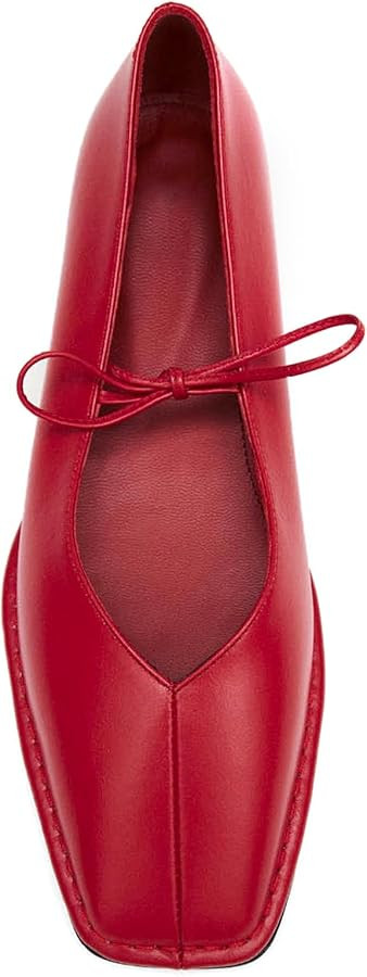 Lace up Ballet Flats Women Square Toe Mary Jane Flats Bow Slip On Comfortable Ballerina Shoes | Amazon (US)