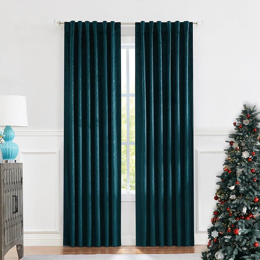 Teal Velvet Blackout Curtain Panels Noise Reducing 90% Room Darkening Window Treatment Xmas Drape... | Amazon (US)