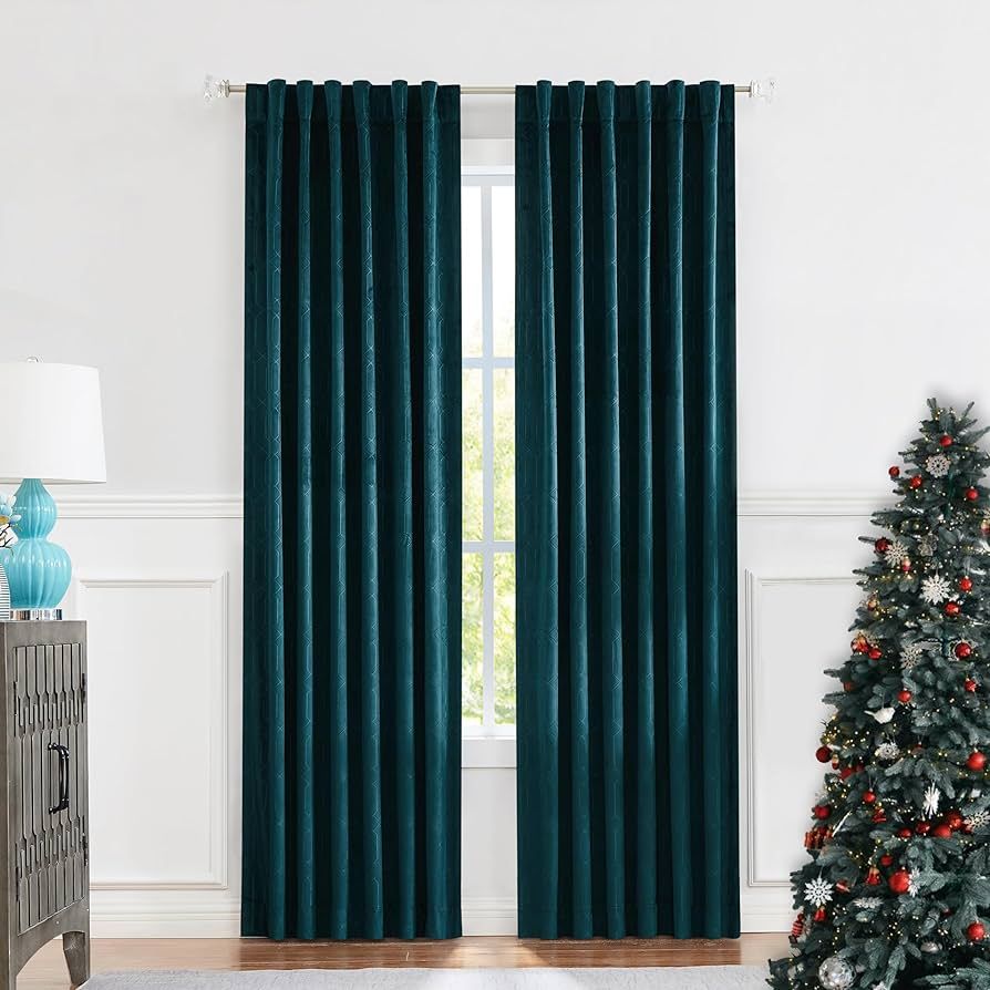 Teal Velvet Blackout Curtain Panels Noise Reducing 90% Room Darkening Window Treatment Xmas Drape... | Amazon (US)