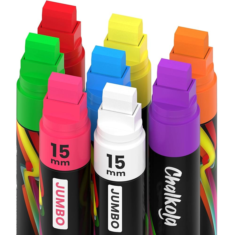 8 Washable Window Markers for Cars - 15mm Jumbo, 3 in 1 Nib, 28g Ink - Liquid Chalk Markers for C... | Amazon (US)