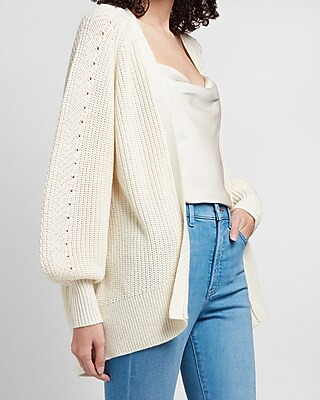 Pointelle Balloon Sleeve Cardigan | Express