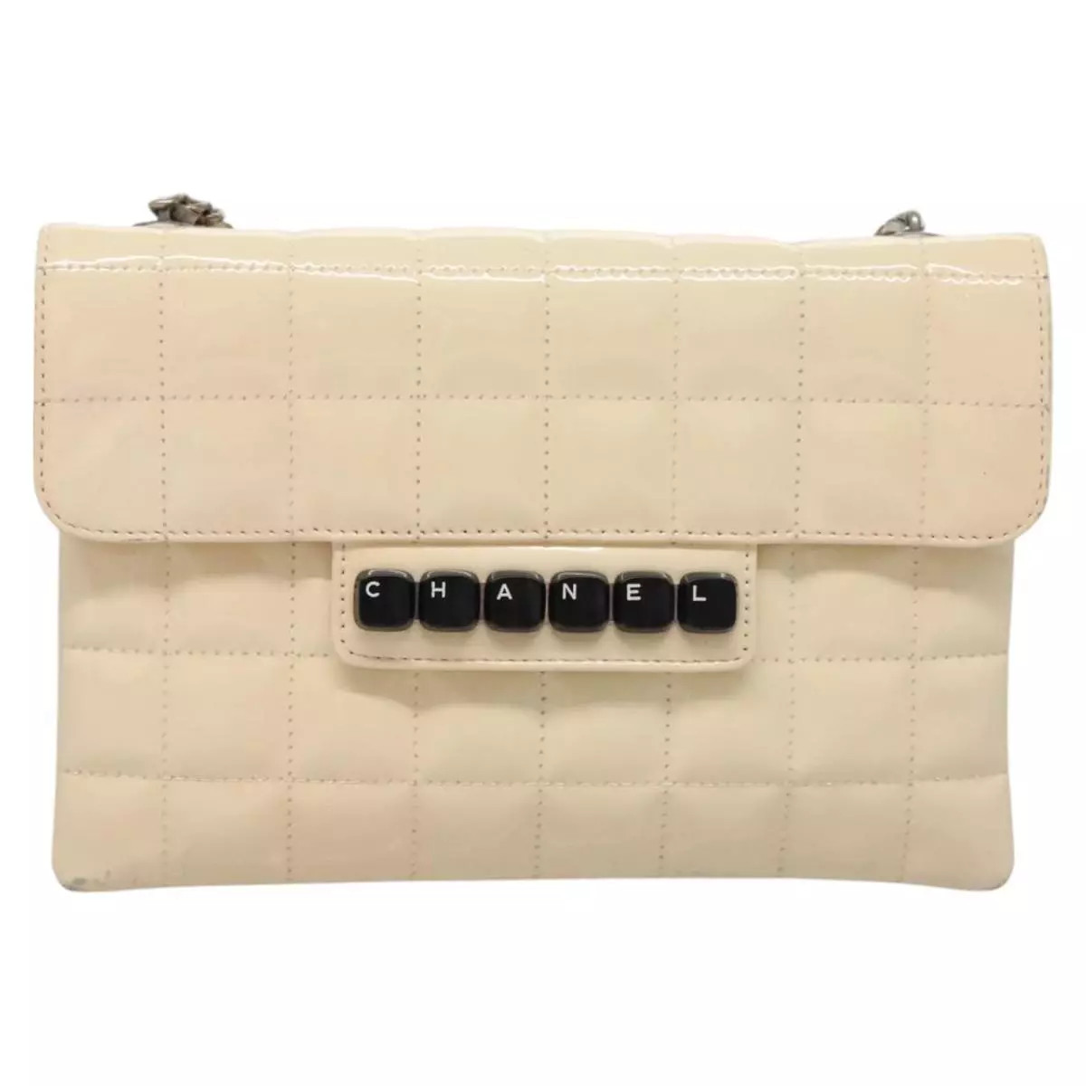 CHANEL Choco Bar Chain Hand Bag Patent leather Cream CC Auth bs23543  | eBay | eBay US