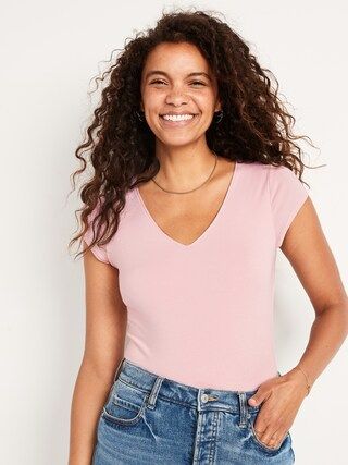 Fitted Short-Sleeve V-Neck Bodysuit for Women | Old Navy (US)