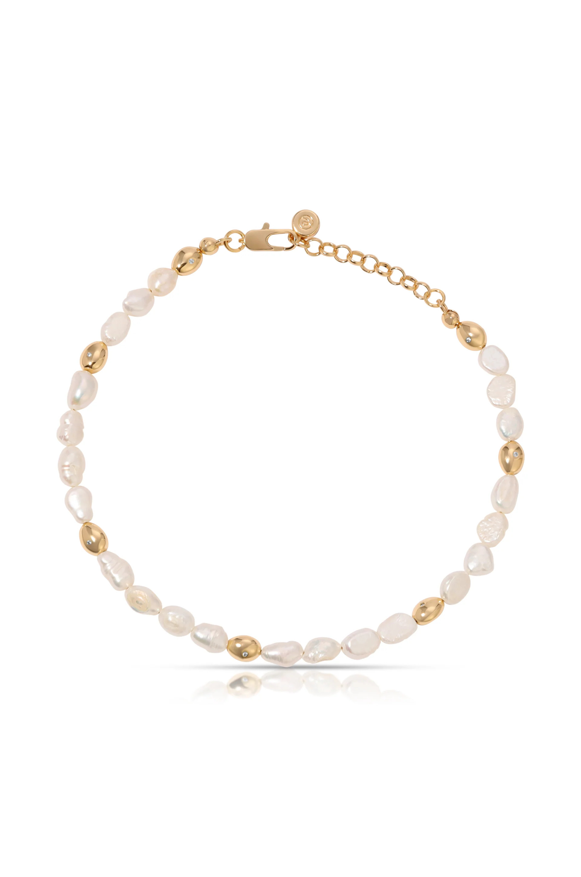 Freshwater Pearl Polished Pebble Beaded Anklet | Ettika
